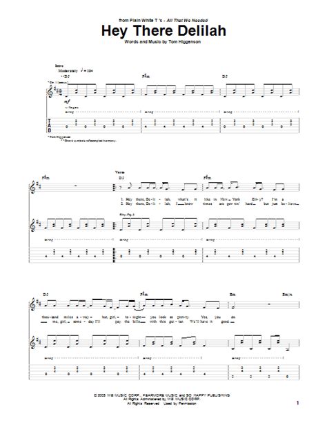 Hey There Delilah by Plain White Ts - Guitar Tab - Guitar Instructor