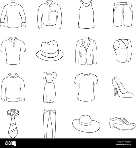 Clothes icons in outline style isolated on white background Stock ...