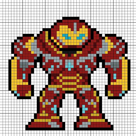 Hulkbuster (Mark II) Perler Bead Pattern | Pixel art grid, Pixel art ...