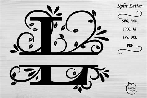 Letter L. Split monogram letter L. Floral alphabet SVG, DXF