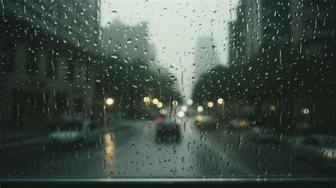 Premium AI Image | Rainy City View Through Glass Window