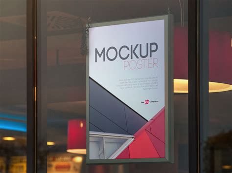 Poster Hanging on Glass PSD Mockup | MockupsQ