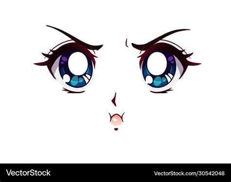 Angry anime face manga style big blue eyes Vector Image