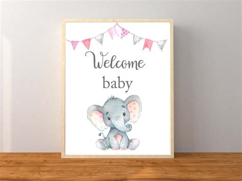 Elephant Welcome Baby sign Welcome Baby sign Girl Elephant | Etsy