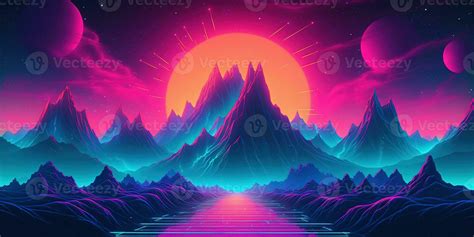 Aesthetic mountain synthwave retrowave wallpaper with a cool and ...