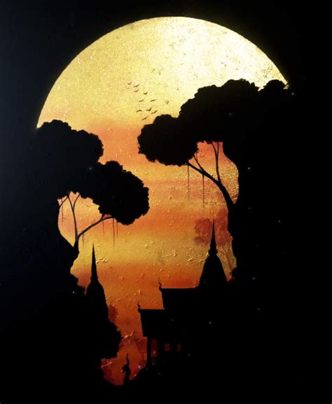 Moon Canvas Art - Golden Full Moon Painting For Sale | Royal Thai Art