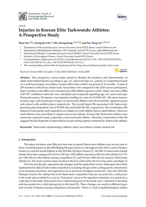 (PDF) Injuries in Korean Elite Taekwondo Athletes: A Prospective Study