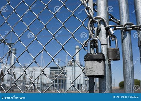 Gas Power Plant Behind Locked Gate Stock Image - Image of lock, fence ...