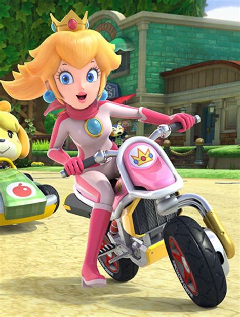 mario kart and princess peach on a motorbike in the nintendo wii game