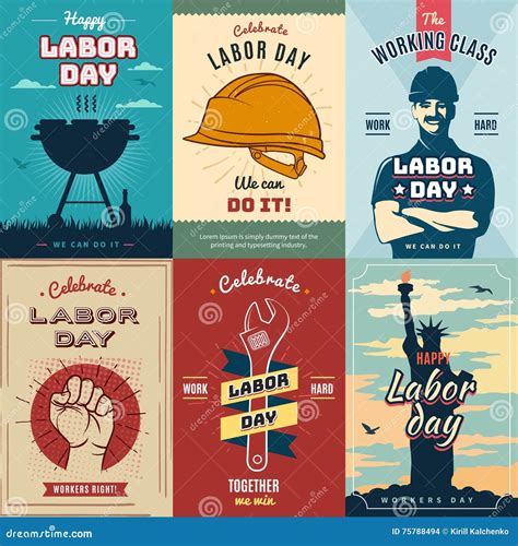 Labor Day. Set of Vintage Poster for Celebration, Vector Illustration ...