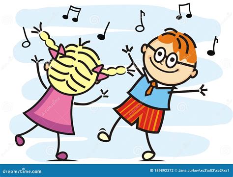 Dancing and Singing Kids, Dancing Pair, Funny Vector Illustration Stock ...