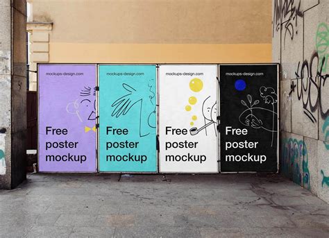 Free 4 Side By Side Outdoor Wall Posters Mockup PSD - Good Mockups