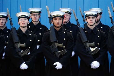 Royal Navy sailors and Royal Marines rehearse for Remembrance Sunday