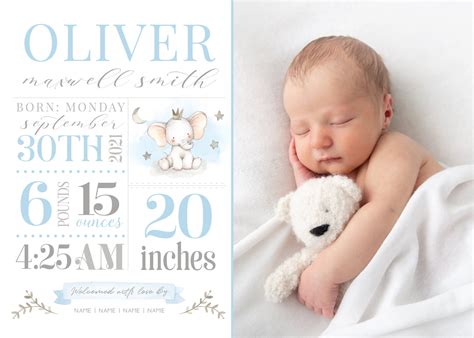 Baby Boy Birth Announcement Template - Newborn Announcement - Boy Birth ...