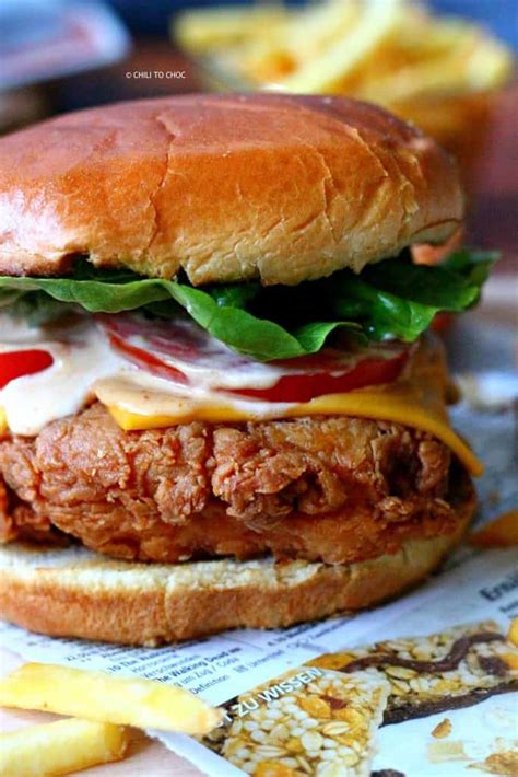 KFC-Style Crispy Chicken Burger (Zinger Burger) - Chili to Choc