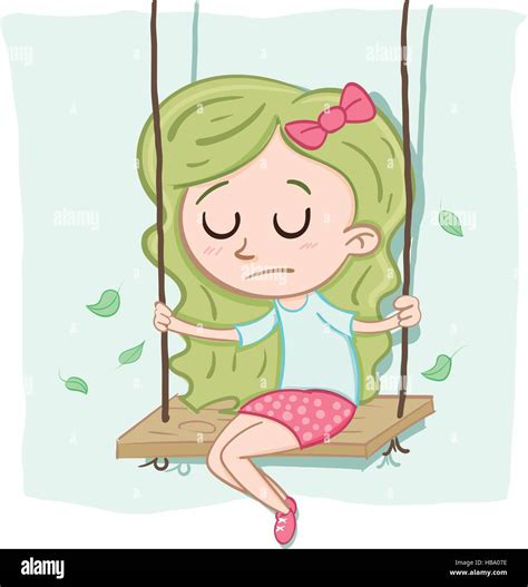 cartoon lonely girl sitting alone on the swing Stock Vector Art ...