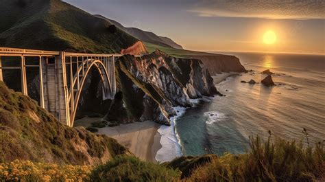 The Big Sur Big Sur Bridge At Sunset Background, California Picture ...