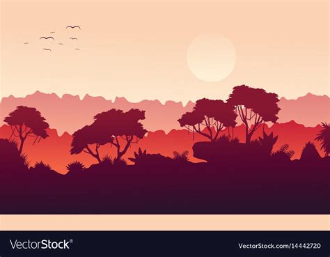 Collection landscape jungle with tree silhouette Vector Image