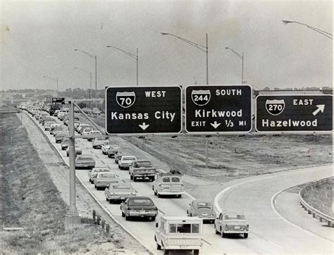 Interstate 70 West at Interstate 270 East exit, 1972 Photograph by Dwayne