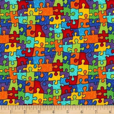 Autism Awareness Puzzle Pieces(Rainbow Puzzle) Cotton By Timeless ...