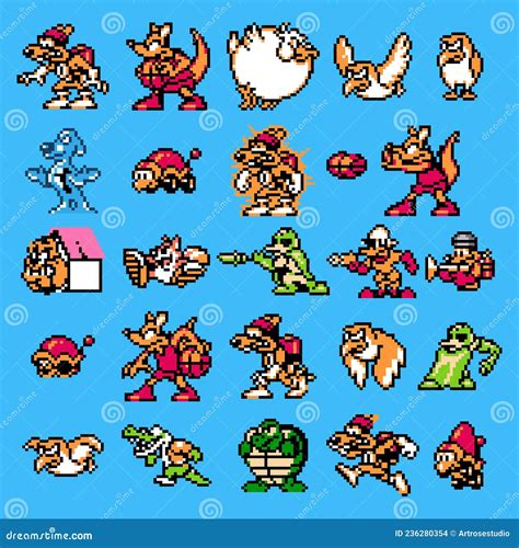 Set Of Enemies Characters From 16-bit Super Mario Bros Classic Video ...