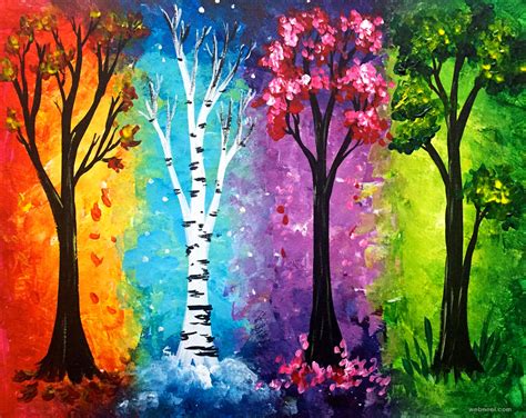 Tree Painting Acrylic Four Season Colourful 2