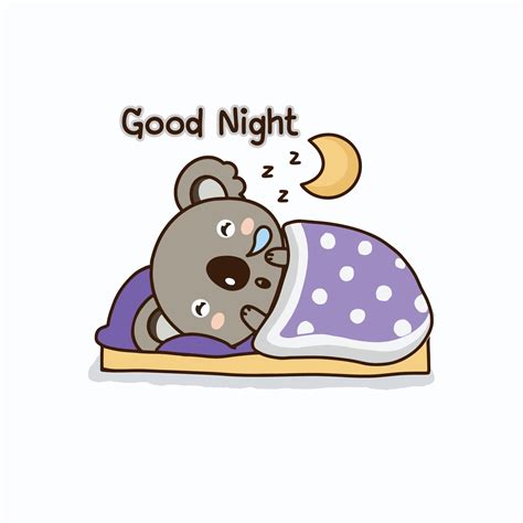 Little Koala sleeping on a pillow in bed. Cute cartoon character ...