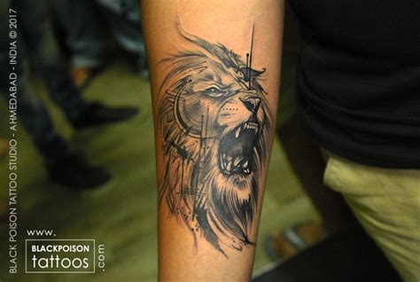 Lion head tattoo Best Tattoo Artist in India Black Poison Tattoo Studio