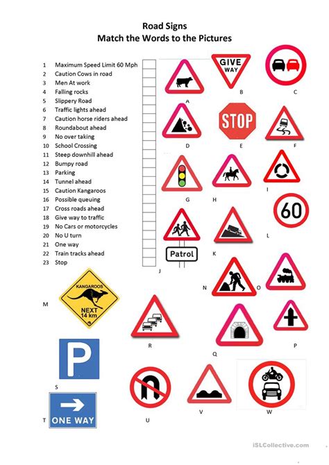 Here Is An Exercise About Traffic Signs Which Mostly Appear On The ...