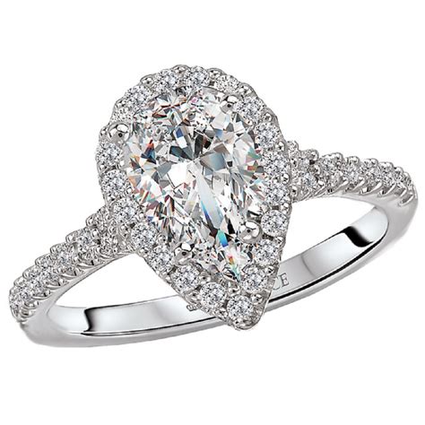 18k White Gold and Diamond Pear Shaped Halo Engagement Ring by Romance