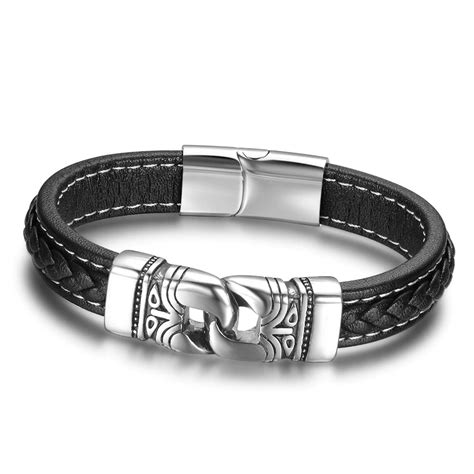 Genuine Leather Ancient Stainless Steel Bracelets For Men » Gift Uber