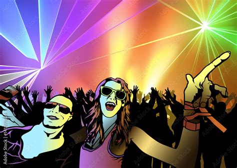 Disco Dance Party Background with Dancing People and Silhouetted ...