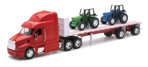 Buy Peterbilt Truck with Flatbed Trailer and 2 Farm Tractors: Diecast ...