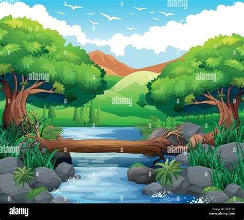 Scene with river through the forest illustration Stock Vector Image ...