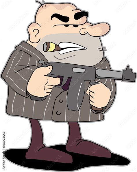 Cartoon of a Mobster with a machine gun Stock Vector | Adobe Stock