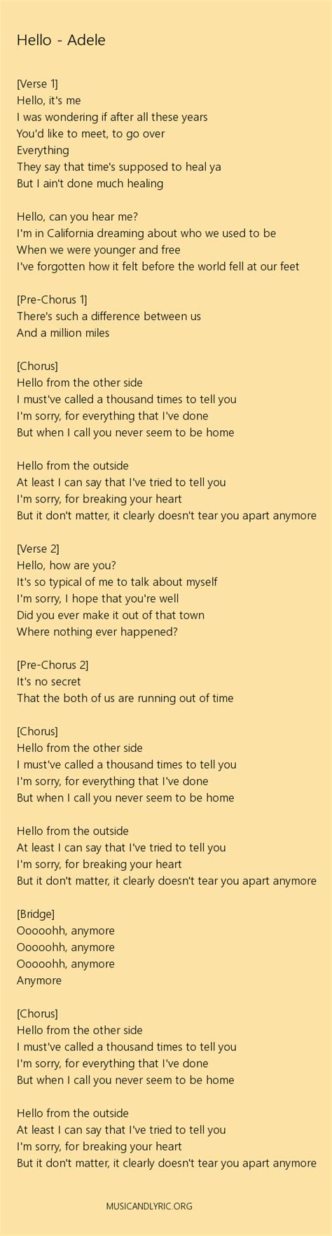 Hello It's Me Lyrics : ADELE - HELLO ( IT'S ME) OFFICIAL SAMPLE ...