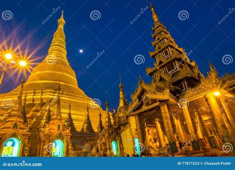 Shwedagon Pagoda at Night editorial stock photo. Image of myanmar ...