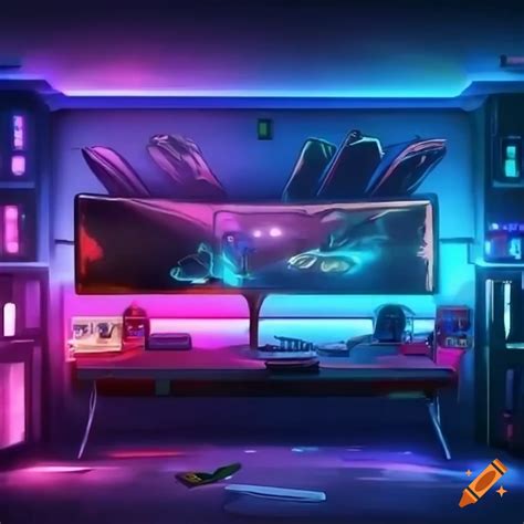 Gaming room with led light in the background in 4k on Craiyon