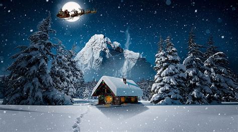 HD wallpaper: Christmas Winter 4K, Holidays, Landscape, Night, Design ...