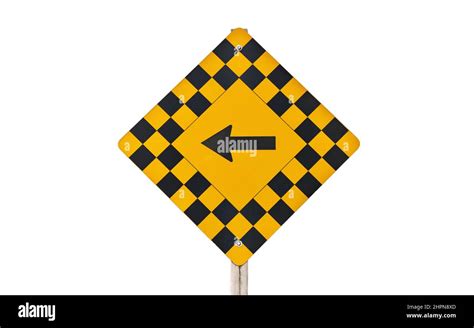 Road Sign with Left Arrow Isolated on a White Background Stock Photo ...