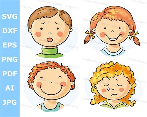 Cartoon Kids Faces Emotions Clipart - Etsy