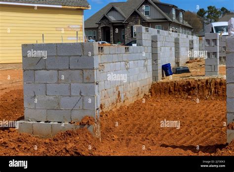 The foundation of the house is built of concrete blocks Stock Photo - Alamy