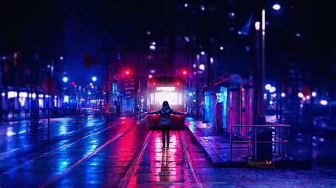 Rainy City Street Wallpaper