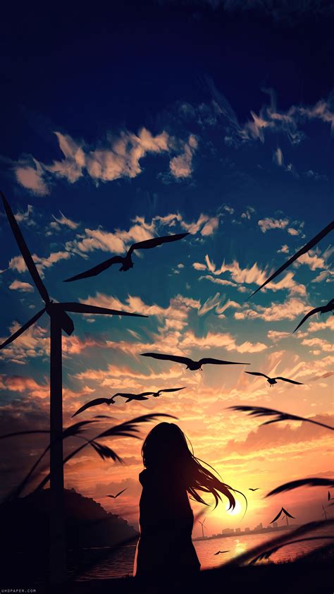 Sunset Anime Girl Silhouette 4K #6650f Wallpaper iPhone Phone