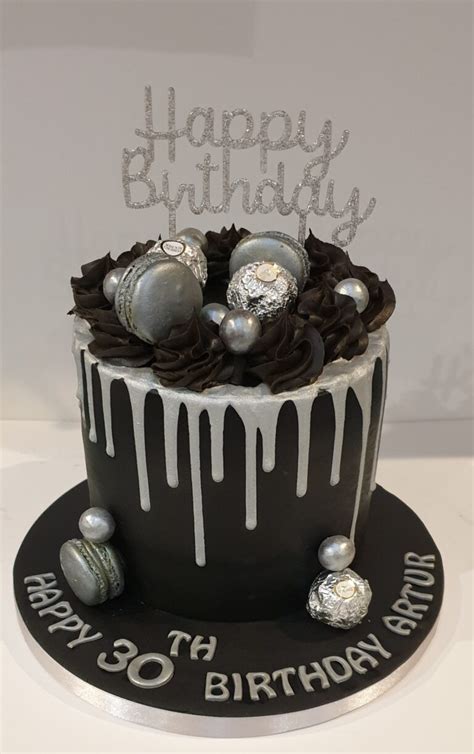 Black with Silver Drip Birthday Cake CB-NC323 - Cake Boutique