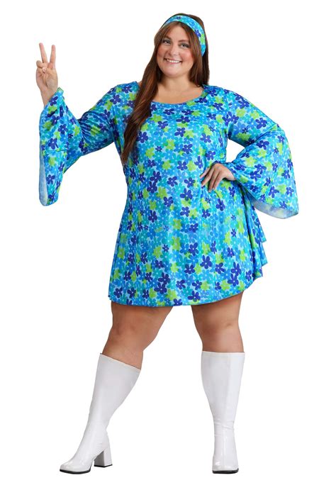 Plus Size Wild Flower 70's Hippie Dress Costume for Women