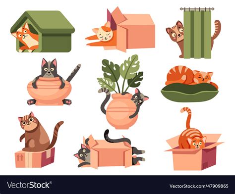 Cute cat hiding funny domestic faces Royalty Free Vector