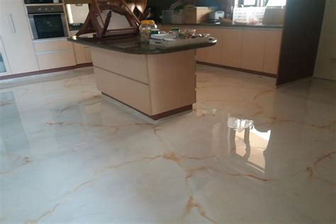 White with Gold Vein Epoxy Resin Floor - Majestic Chemicals Industries