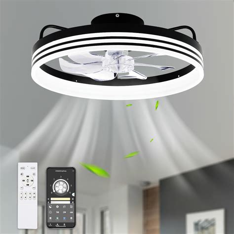 DC2003-19.6" Low Profile Black Ceiling Fan with Dimmable LED Light and ...