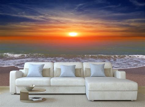 Beach Wall Mural Sunset over ocean beach Photo Wall Mural Background ...